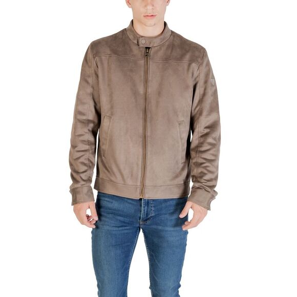 Guess Jacket Zippered Solid Men Beige Blazer